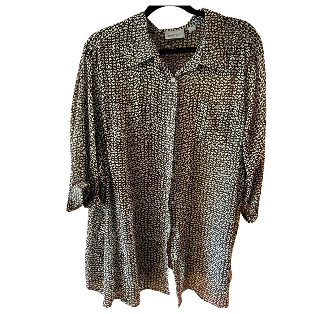 Avenue Sheer Brown & Beige Plus Size Blouse